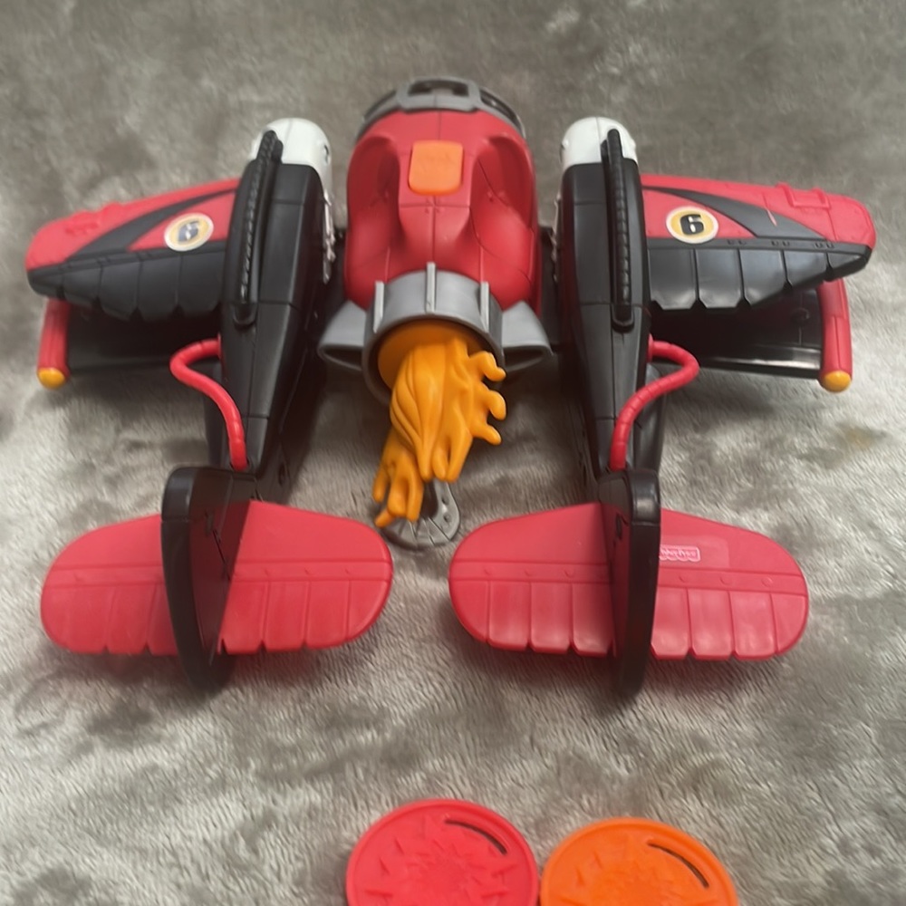 Imaginext Fisher-Price Sky Racers Twin Eagle Plane With Pilot/Flight Suit/Discs - Picture 8 of 14
